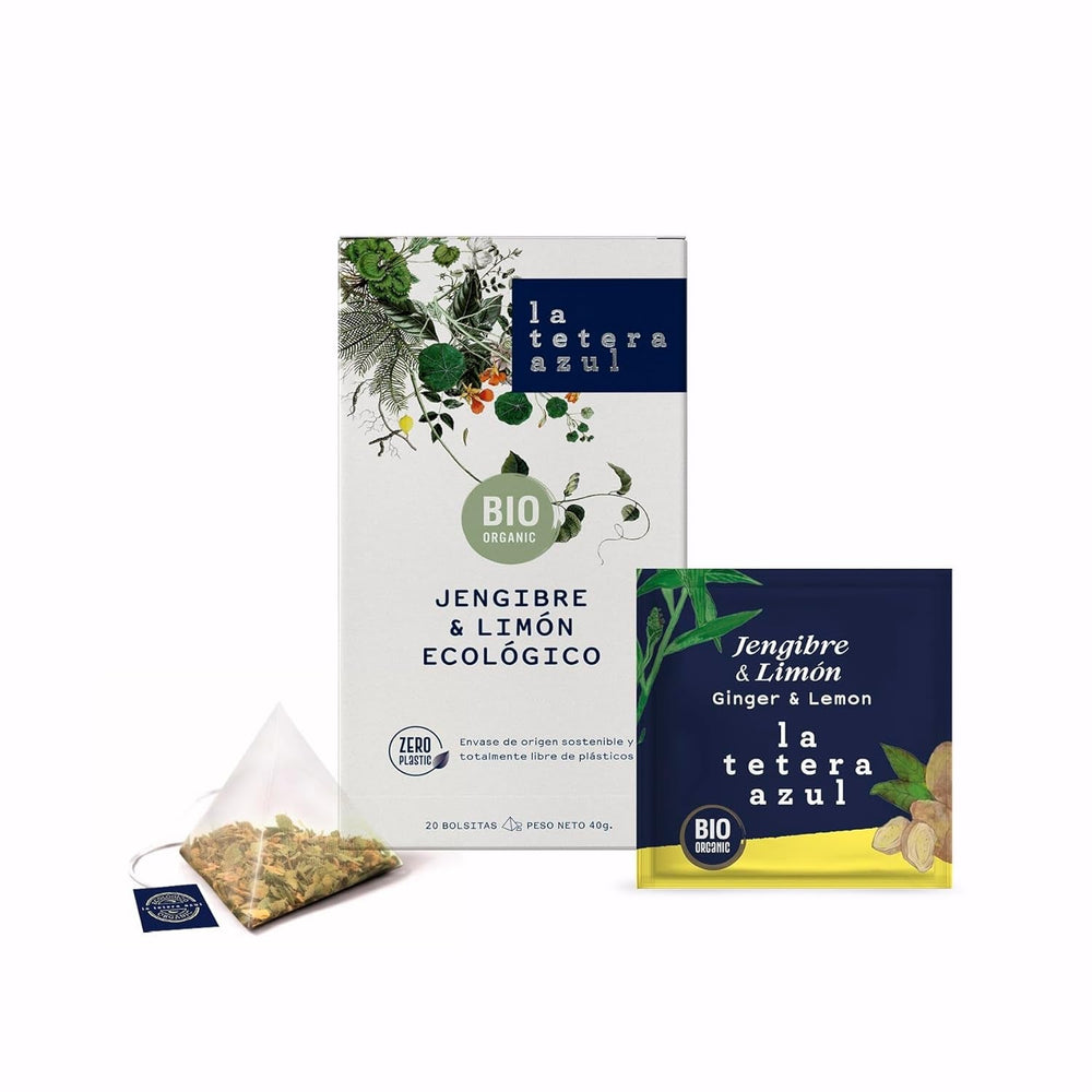 LA TETERA AZUL Infuzie ecologică de ghimbir și lămâie. Ceai bio pentru slăbit în piramide. Ghimbir și lămâie. 20 piramide.