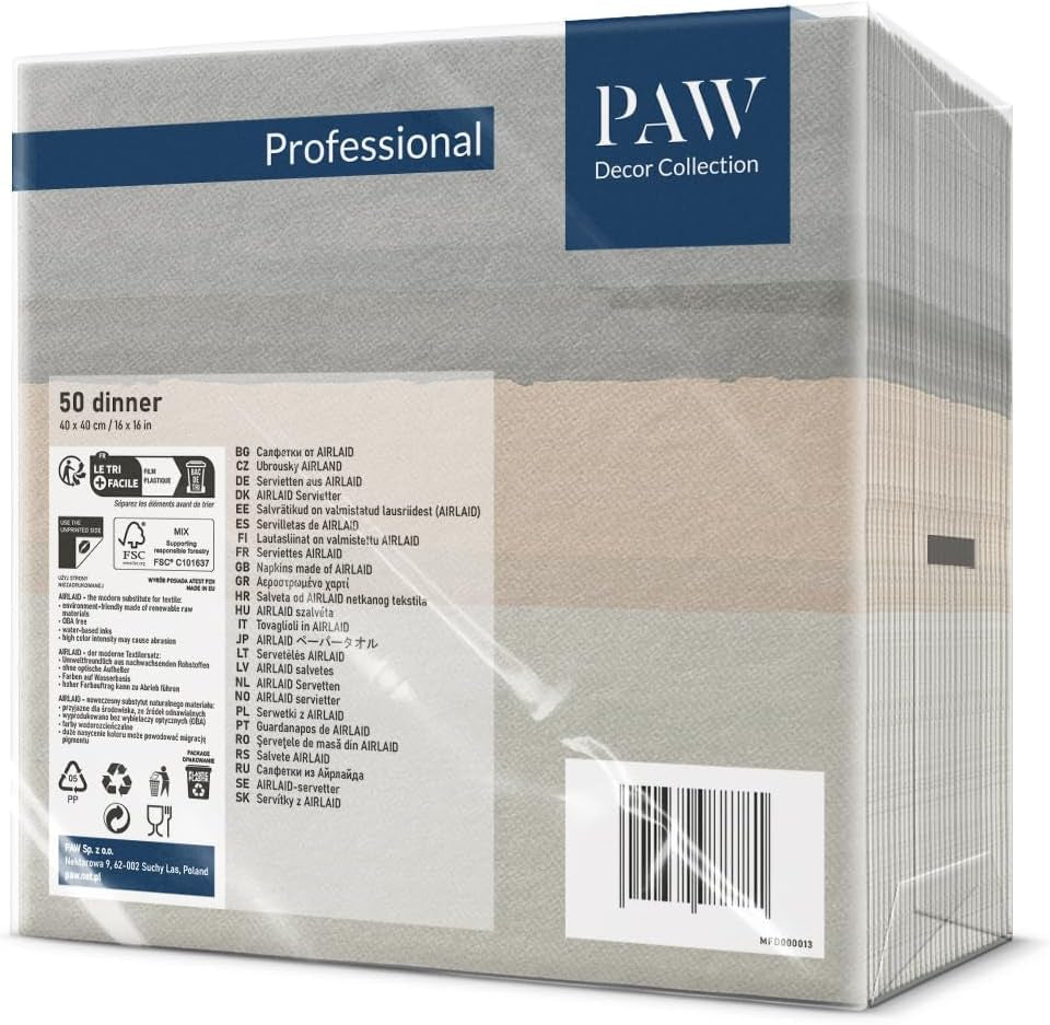 PAW - Șervețele din Airlaid - Asemănătoare țesăturii (40 X 40 Cm) I 50 bucăți I Ideal pentru nuntă, botez, comuniune, aniversare I Șervețele din pânză - culori pământii, bej, dungi I Culoare: Bej Fluid