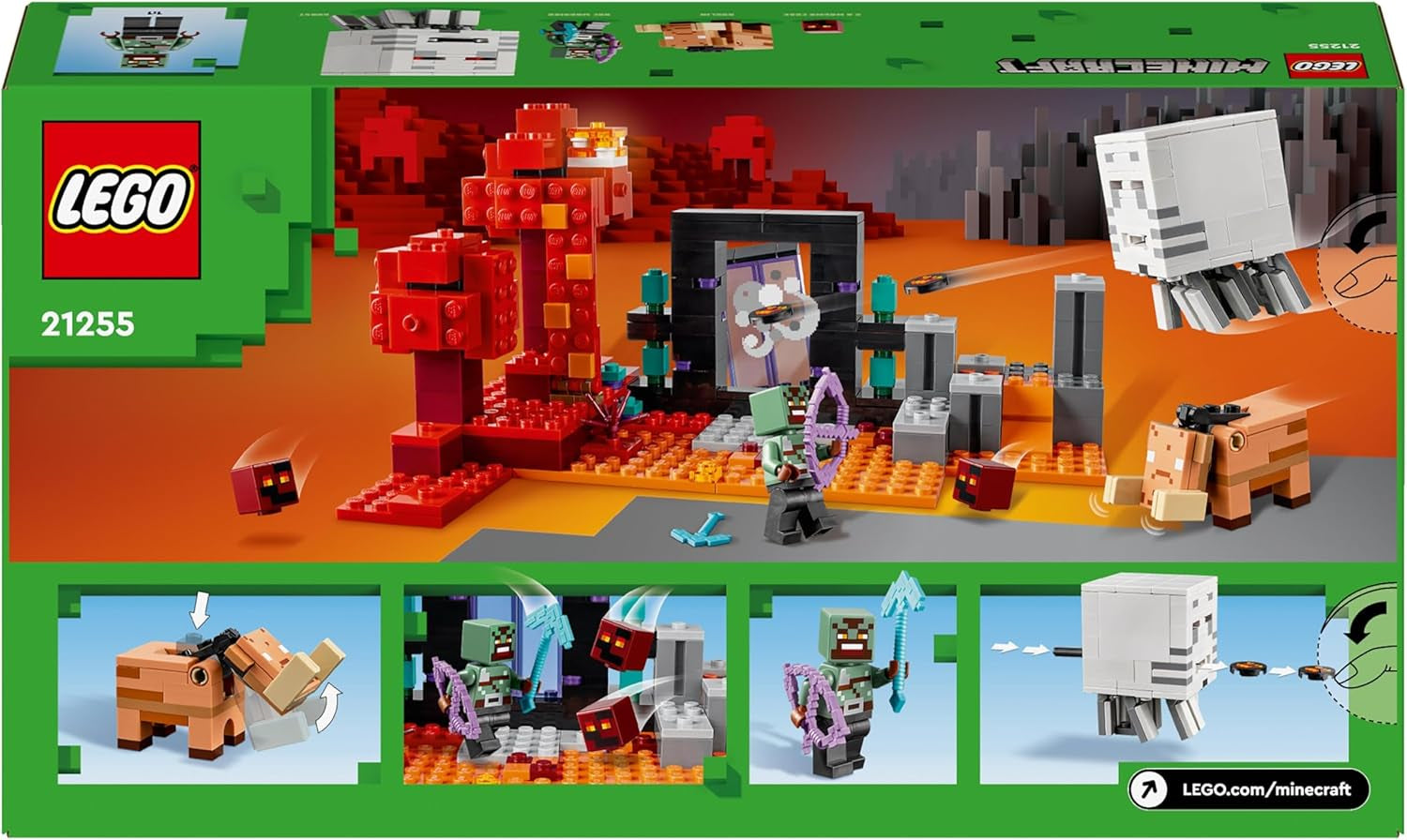 LEGO Minecraft Ambush la portalul Nether, jucărie de jocuri în Nether pentru copii cu scene de luptă și figuri legendare, inclusiv Ghast, cadou pentru băieți și fete gamer de la 8 ani 21255 Seturi de constructie Besuche den LEGO-Store