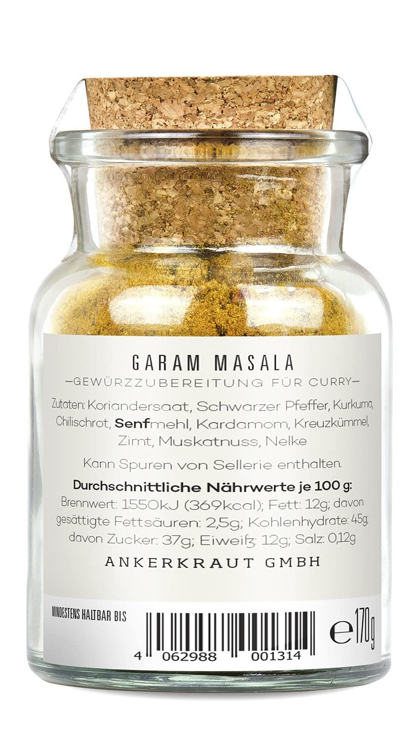 Ankerkraut Garam Masala, Gewürz für indisches Gericht, Leckeres Curry mit Fleisch würzen, Taste of Indien, 65 g im Korkenglas