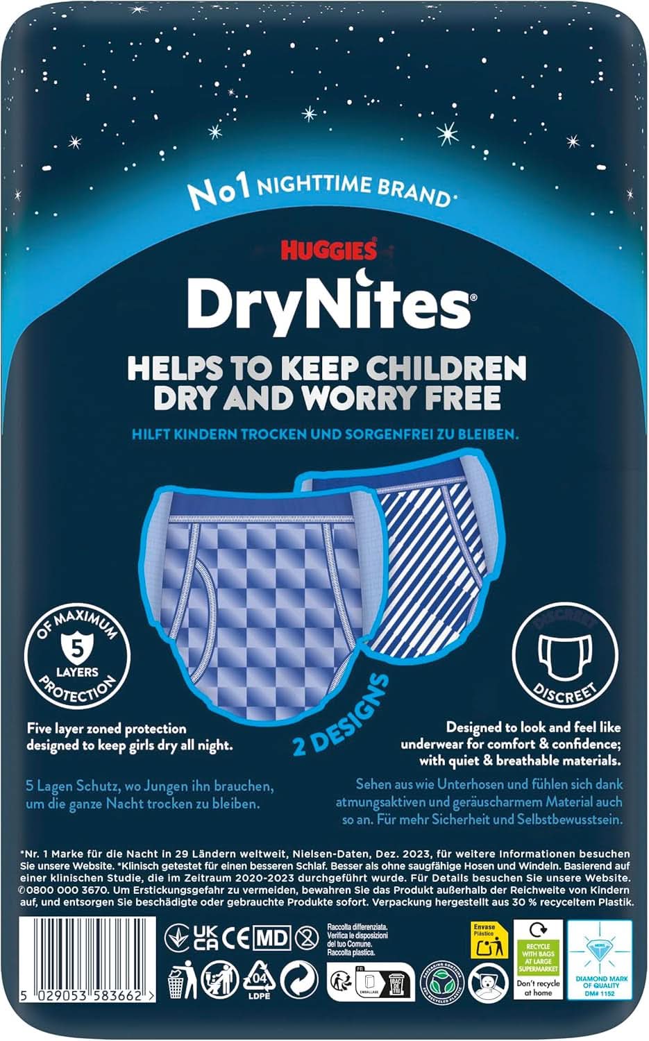 Huggies Drynites Nachtwindeln Bei Bettnässen, Für Jungen Ab 13 Bis Ca. 17 Jahre (48-60 KG), 27 Stück (3X9), Monatspack, Windel-Pants Naty Shop