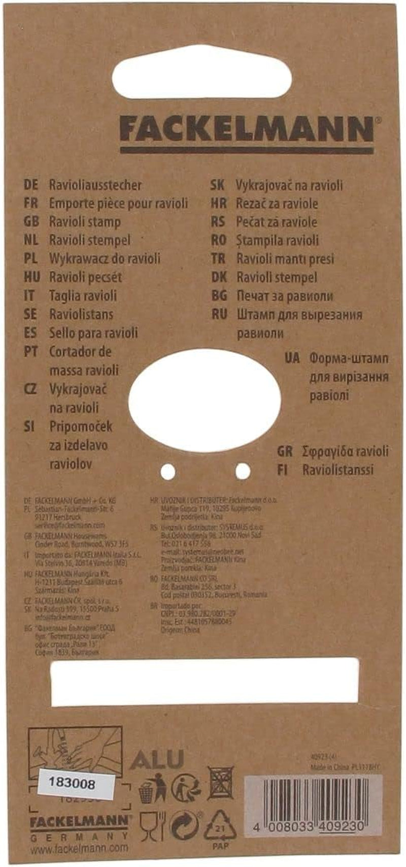 Fackelmann Emporte-pièce ravioli 40923 formă de biscuiți, formă pătrată pentru aluat de ravioli, 6 x 6 x 7,2 cm, lemn, oțel inoxidabil