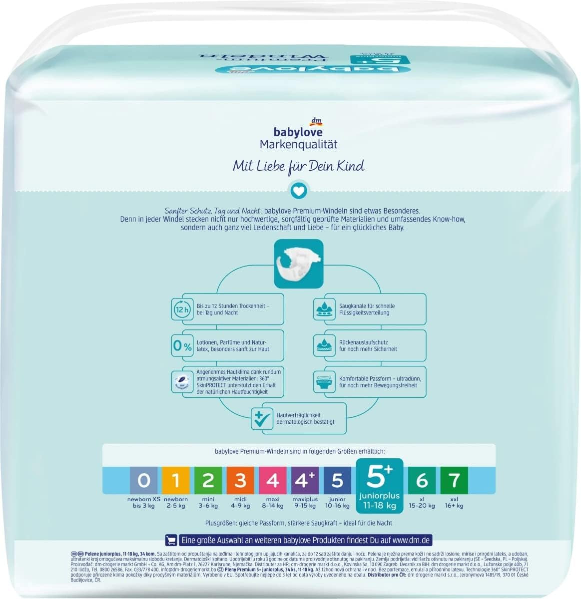 Scutece Premium Active Plus mărimea 5+, Junior Plus 13-27 kg, 1 x 34 buc.