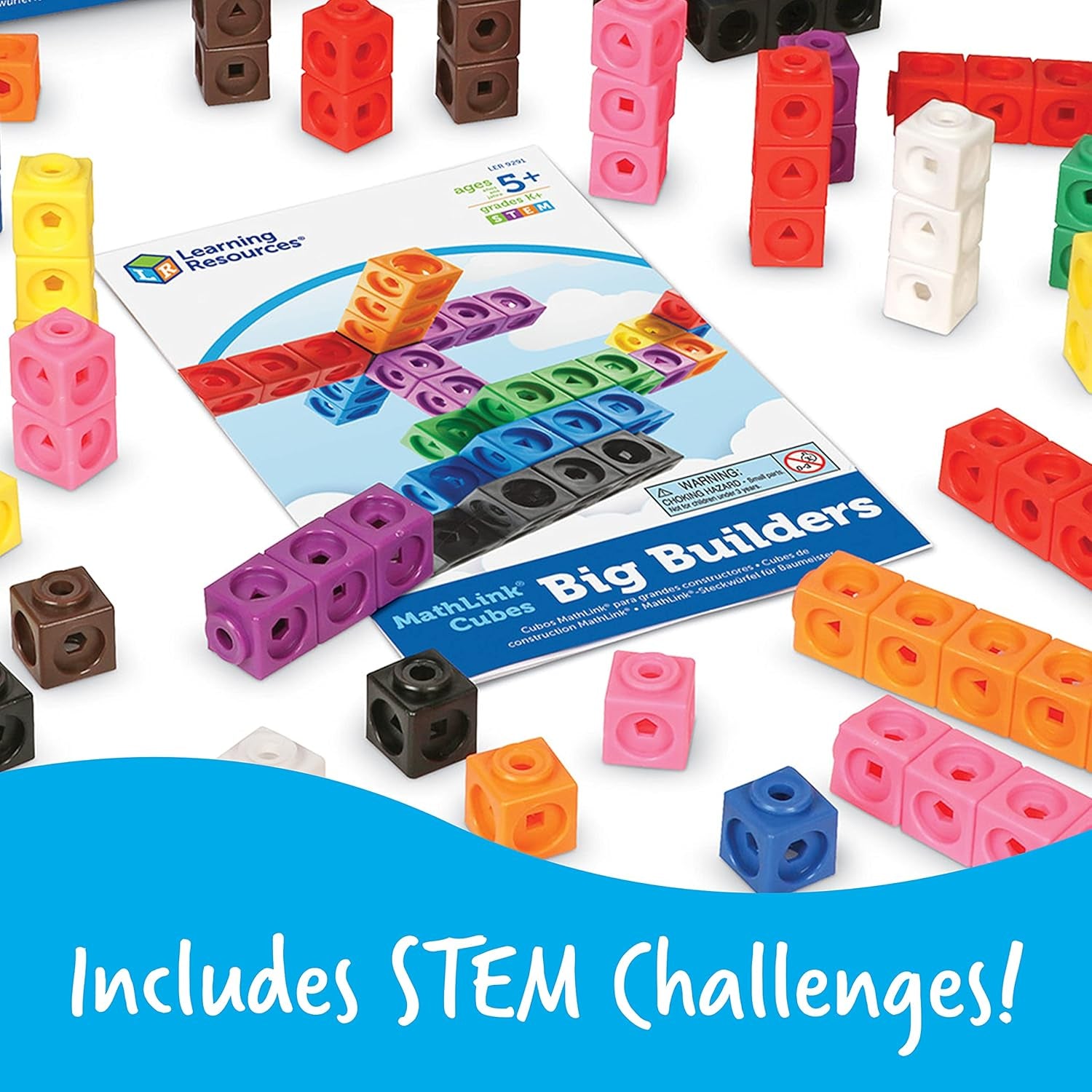 Learning Resources MathLink Steckwürfel Big Builders für Baumeister, ab 5 Jahren, Konstruktionsspielzeug für frühes Mint-Lernen, 200 Teile