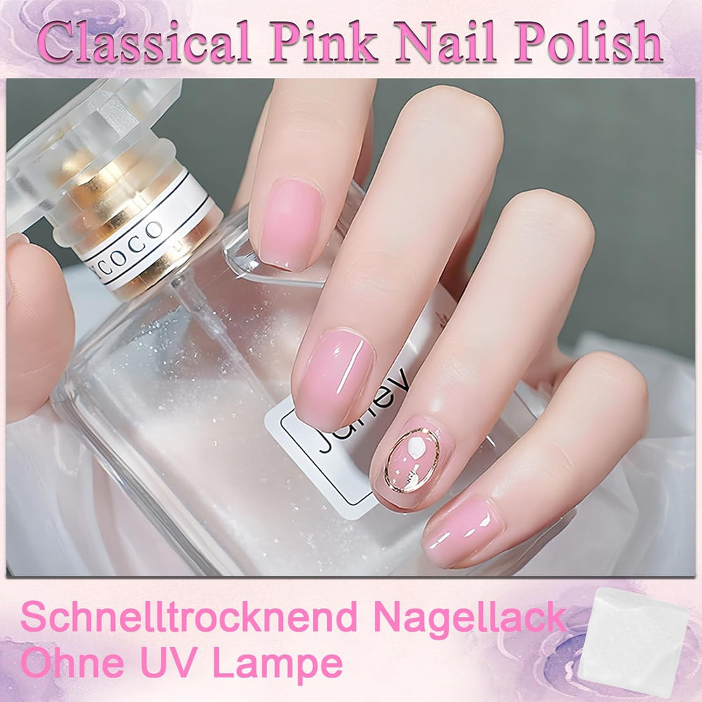 Oja Jelly Pink, 13 ml, Oja cu uscare rapidă, de lungă durată, natural translucidă, Oja obișnuită fără lampă UV pentru femei, Nail Art DIY (Roz clasic)