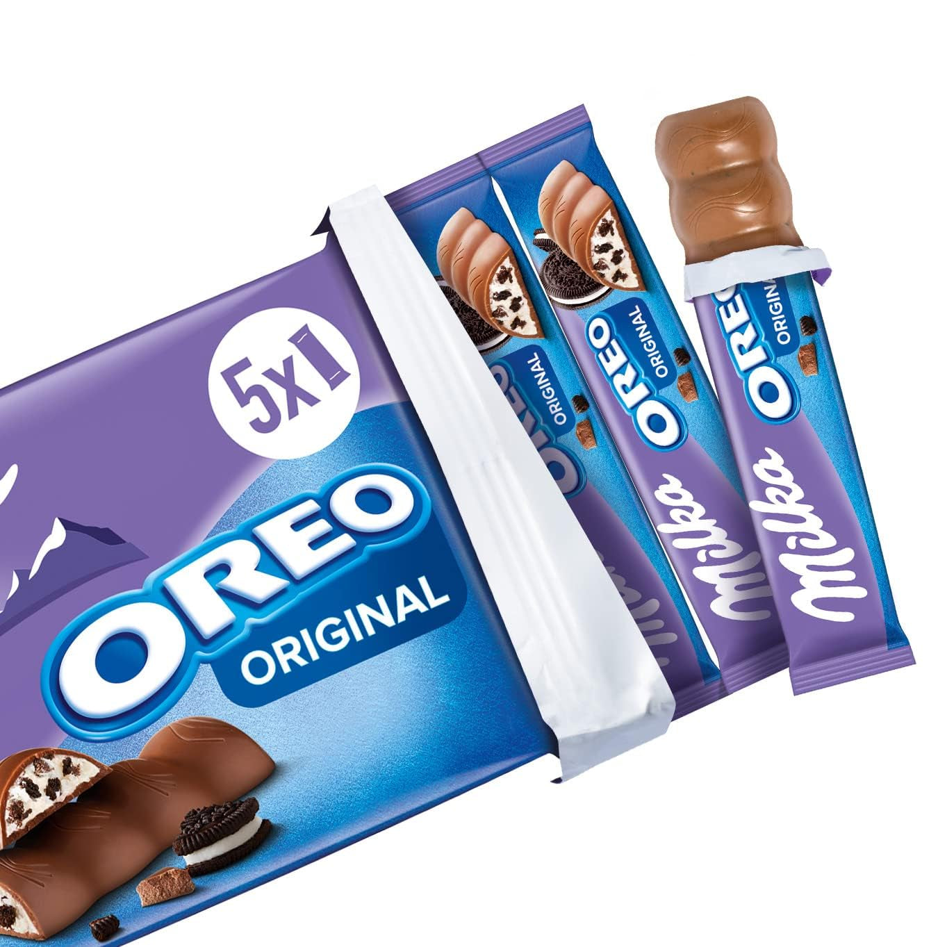 Batoane Milka & OREO – Ciocolată cu lapte alpină cu bucăți crocante de biscuiți OREO în cremă de lapte – 13 x 185g
