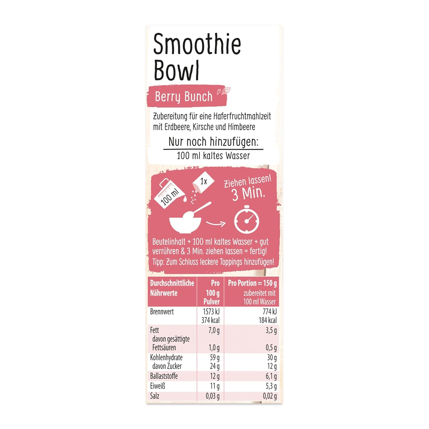 RUF Smoothie Bowl Berry Bunch, gustare pentru micul dejun pe bază de ovăz cu fructe de pădure și semințe de chia, rapid și ușor de preparat, vegan, 1 pungă x 50g (pachet de 3)