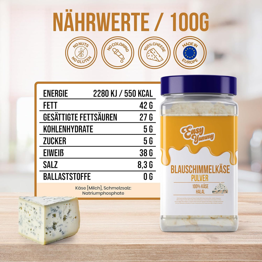 EASY YUMMY - Käsepulver 300g | Instant Käsegeschmack für Mahlzeiten & Snacks | Immer Bereit, Keine Kühlung Nötig | Aus 100% Echtem Käse | Ideal als Popcorn-Topping