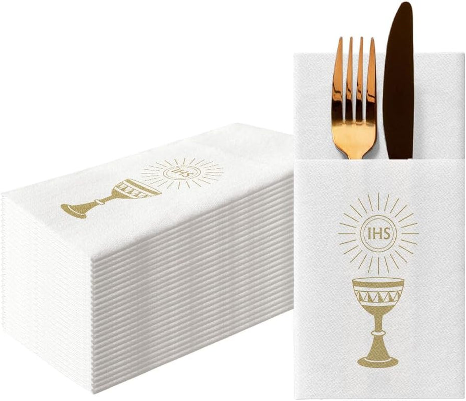 PAW - Șervețele pentru tacâmuri Airlaid - asemănătoare cu țesătura (pliere de 1/8) | 25 bucăți | Ideal pentru nunți, botezuri, comuniuni, zile de naștere | Saci de șervețele pentru tacâmuri | Monocolor, auriu