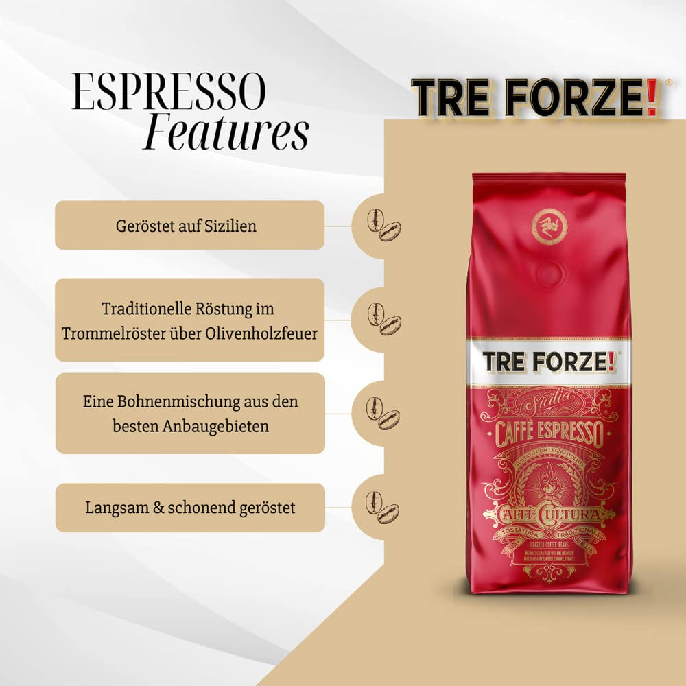 Espresso Caffè - 1kg Espresso Bohnen Traditionelle Röstung über Olivenholzfeuer In Handarbeit - Premium Kaffeebohnen für Vollautomat und Siebträger