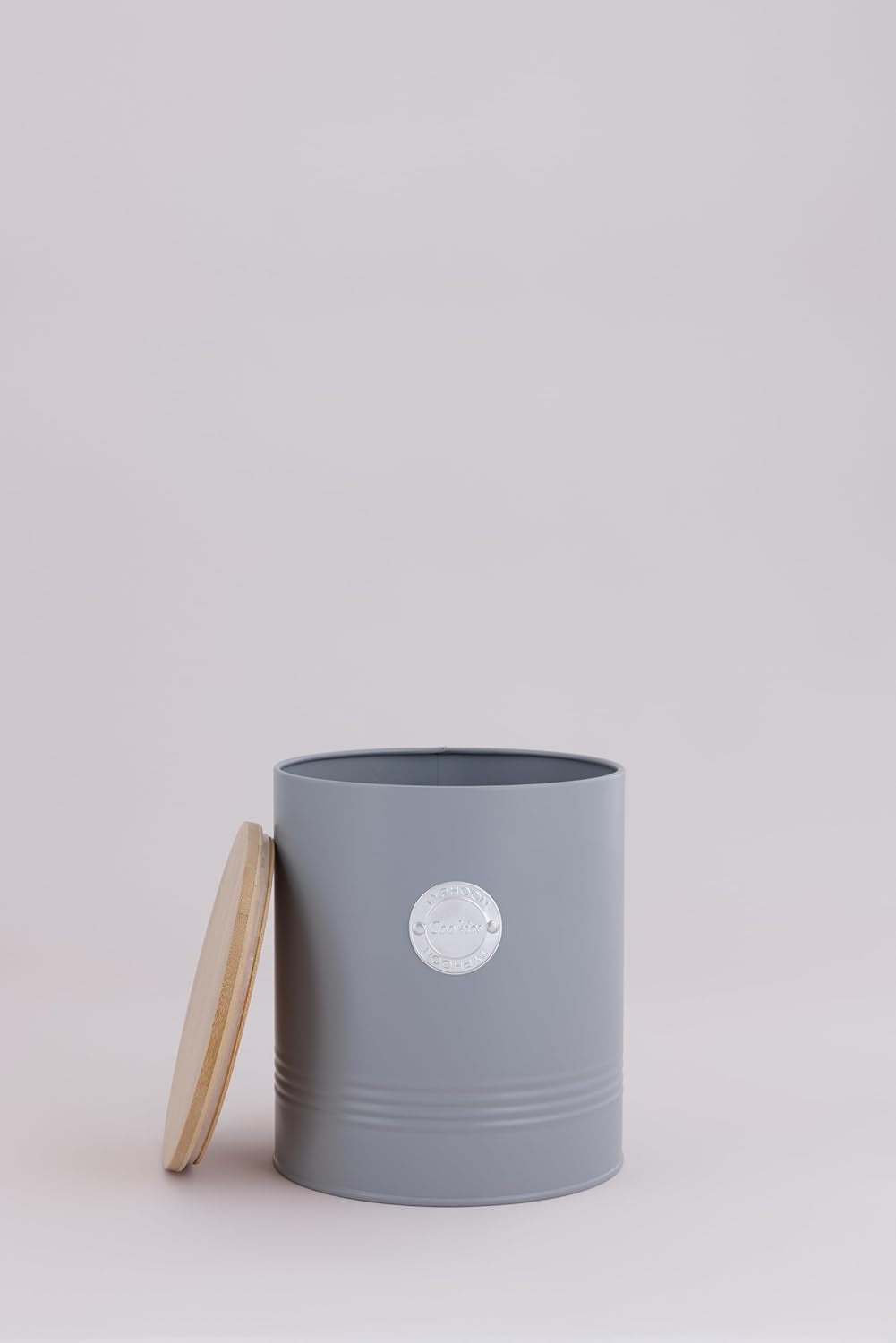 LIVING collection, borcan pentru biscuiți cu capac | gri pastel | cutie de depozitare de 3,4 L pentru biscuiți | borcan pentru biscuiți din oțel cu capac | borcane de depozitare etanșe din bambus cu capac Cutii depozitare alimente Naty Shop