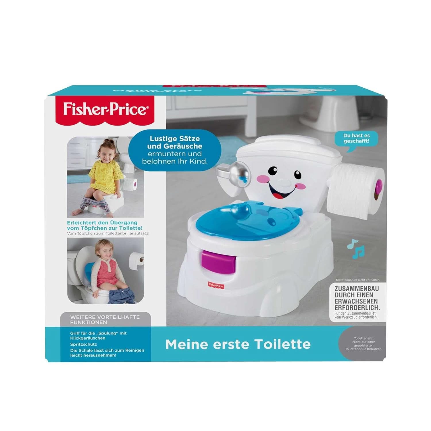Fisher-Price Meine Erste Toilette, Baby Töpfchen, Mit Musik & Lustigen Sätzen, Tragbare Baby Toilette, Abnehmbarer Toilettenaufsatz, Deutsche Version, Ab 1 Jahr, P4326 Accesorii Hrana si Alaptare Bebe Naty Shop