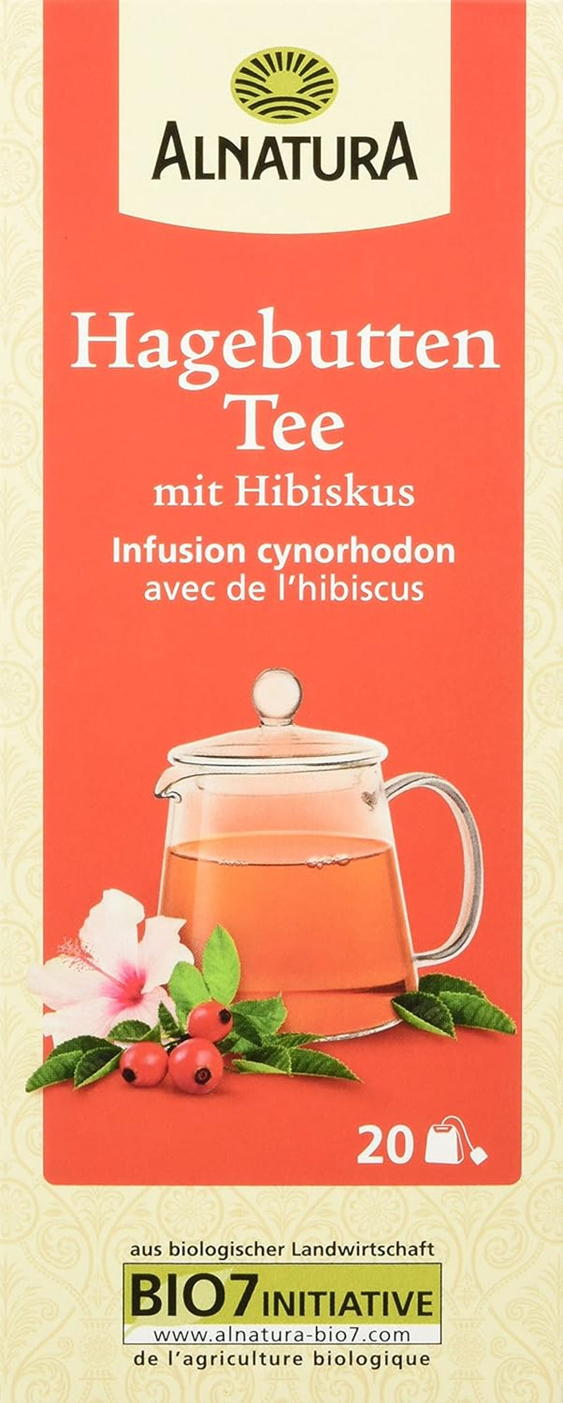 Ceai organic de măceșe cu hibiscus, 20 pliculețe, 50 g