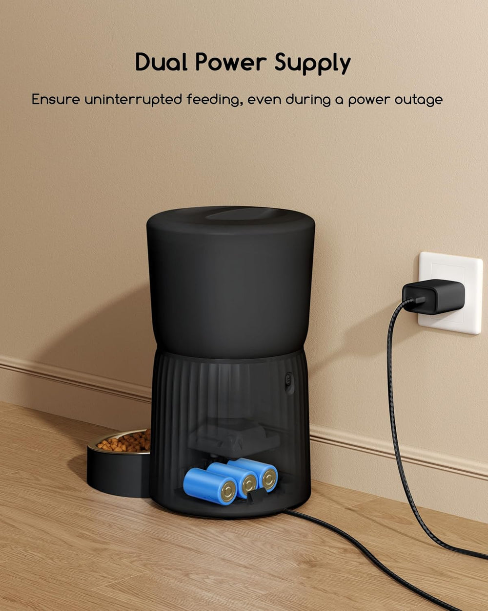 Hrănitor automat pentru pisici Faroro, dozator de hrană pentru pisici de 4 l, hrănește 1-6 mese pe zi, control al porțiilor, comandă vocală în 10 secunde, hrănire lentă (negru)