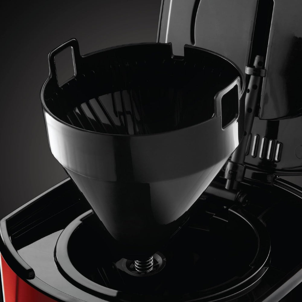Cafetieră Russell Hobbs [Temporizator digital, Cap de duș pentru extracție și aromă optime] Luna Red (1 până la 12 cești, Carafă din sticlă de 1,5 l, Placă de încălzire, 1000 W) Cafetieră cu filtru 23240-56