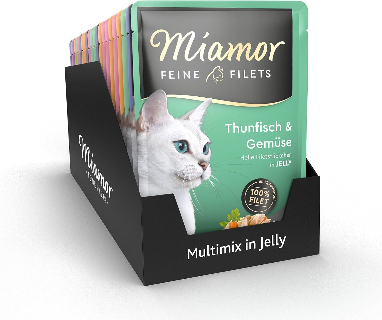 - Fileuri fine în pachet de amestec de jeleu | Hrană umedă pentru pisici adulte cu bucăți de file în jeleu. Hrană complementară cu conținut scăzut de grăsimi într-o pungă de prospețime, fără aditivi artificiali | 24 x 100g