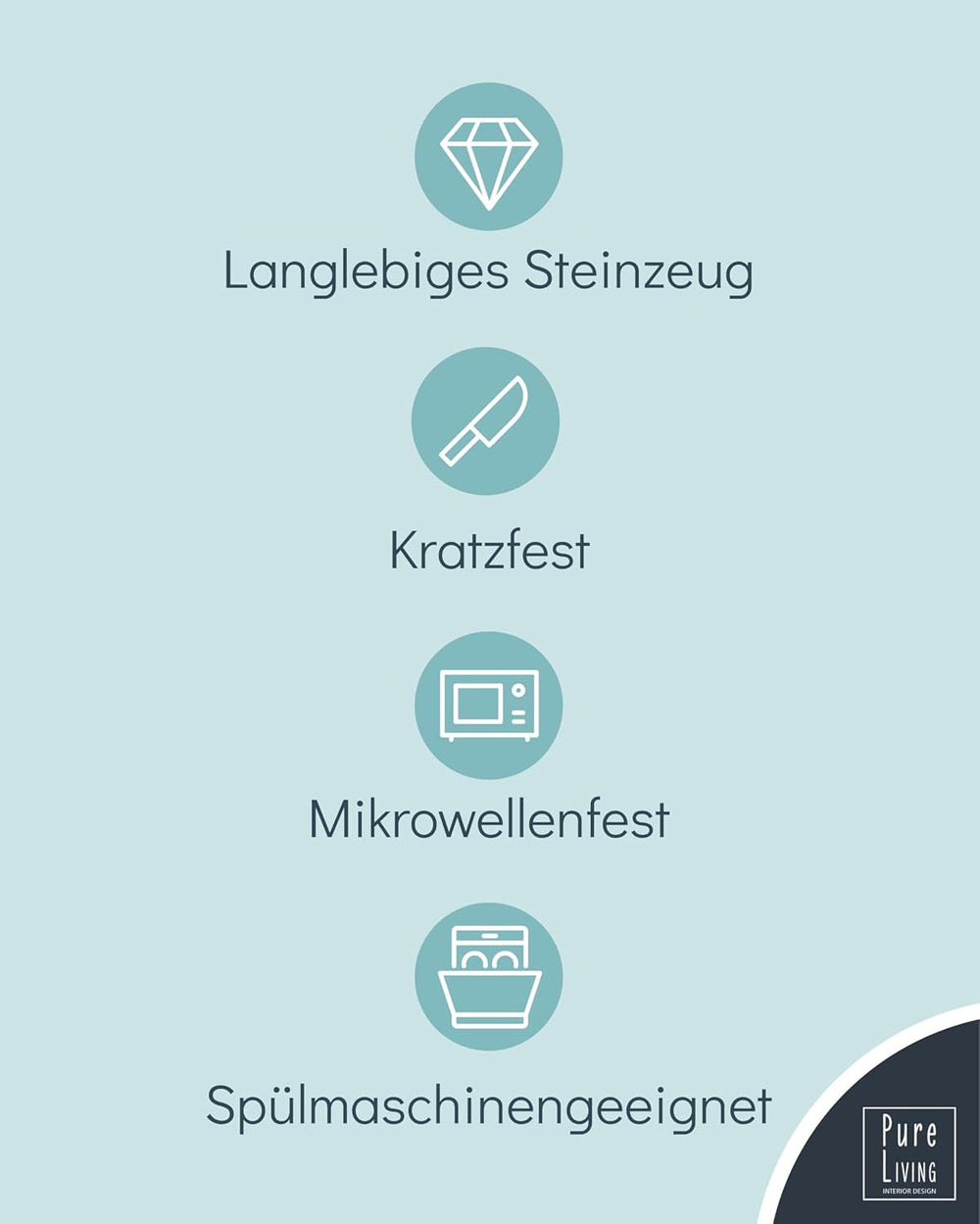 Steingut Geschirrset 12 Personen Rustic 36 tlg. TESTSIEGER, Hochwertiges Landhaussttil Steingut Geschirr Set, Schüssel- und Teller Set, Tafelservice 12 Personen, Geschirrsets Pure Living in Rauchblau