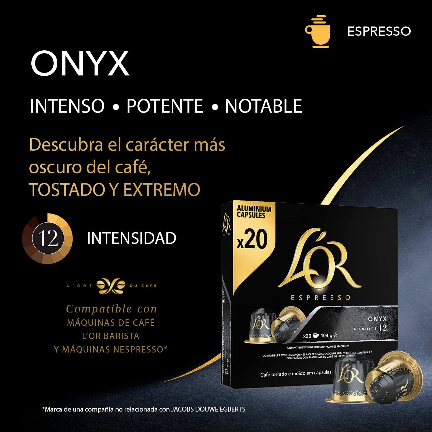 L'OR Espresso Kaffeekapseln Onyx | Intensität 12 | 200 kompatible Kapseln Nespresso (R)* - Amazon Exclusive