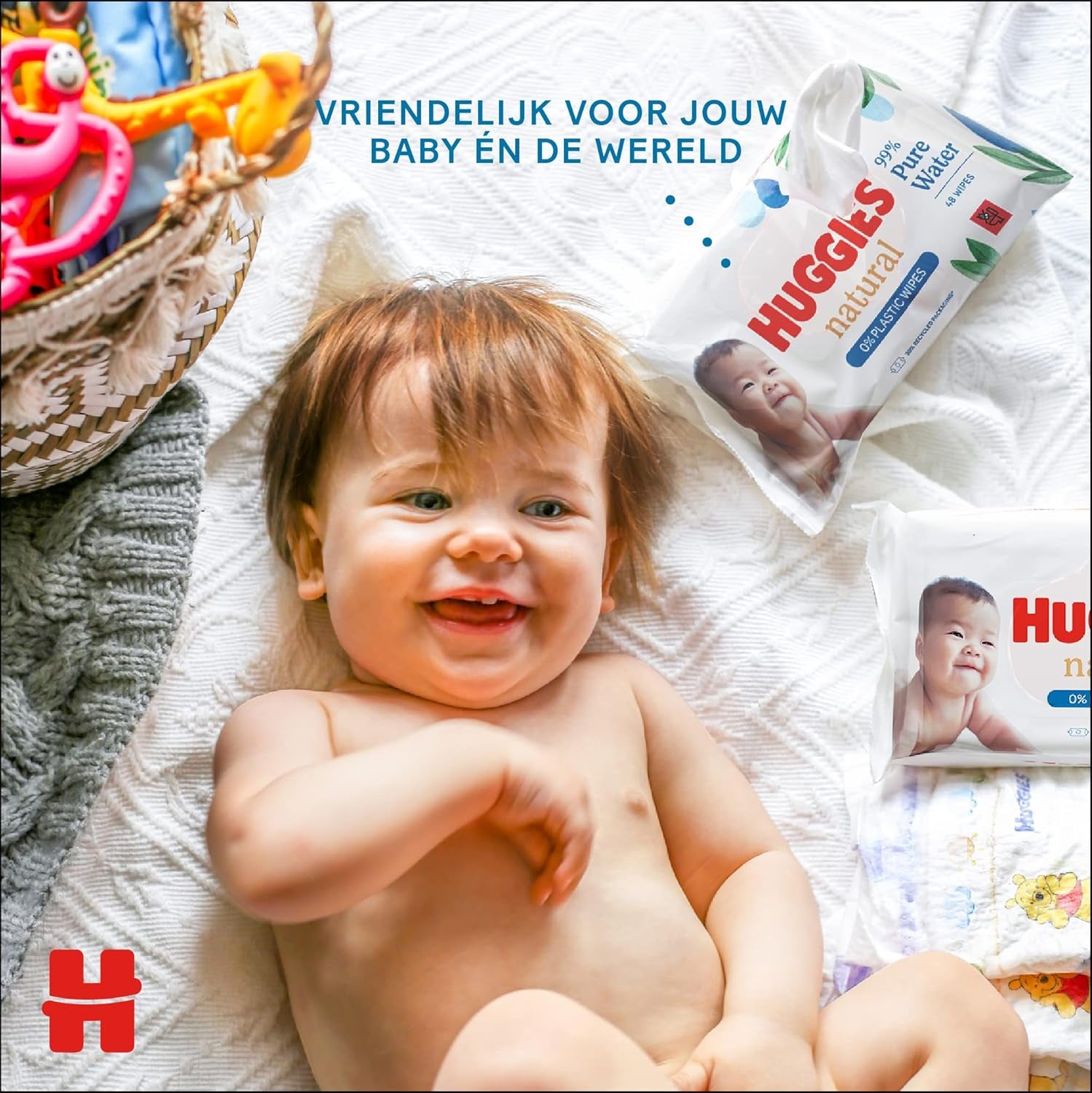 Șervețele umede Huggies naturale biodegradabile pentru bebeluși sensibili, 8 x 48 de șervețele, pachet vrac