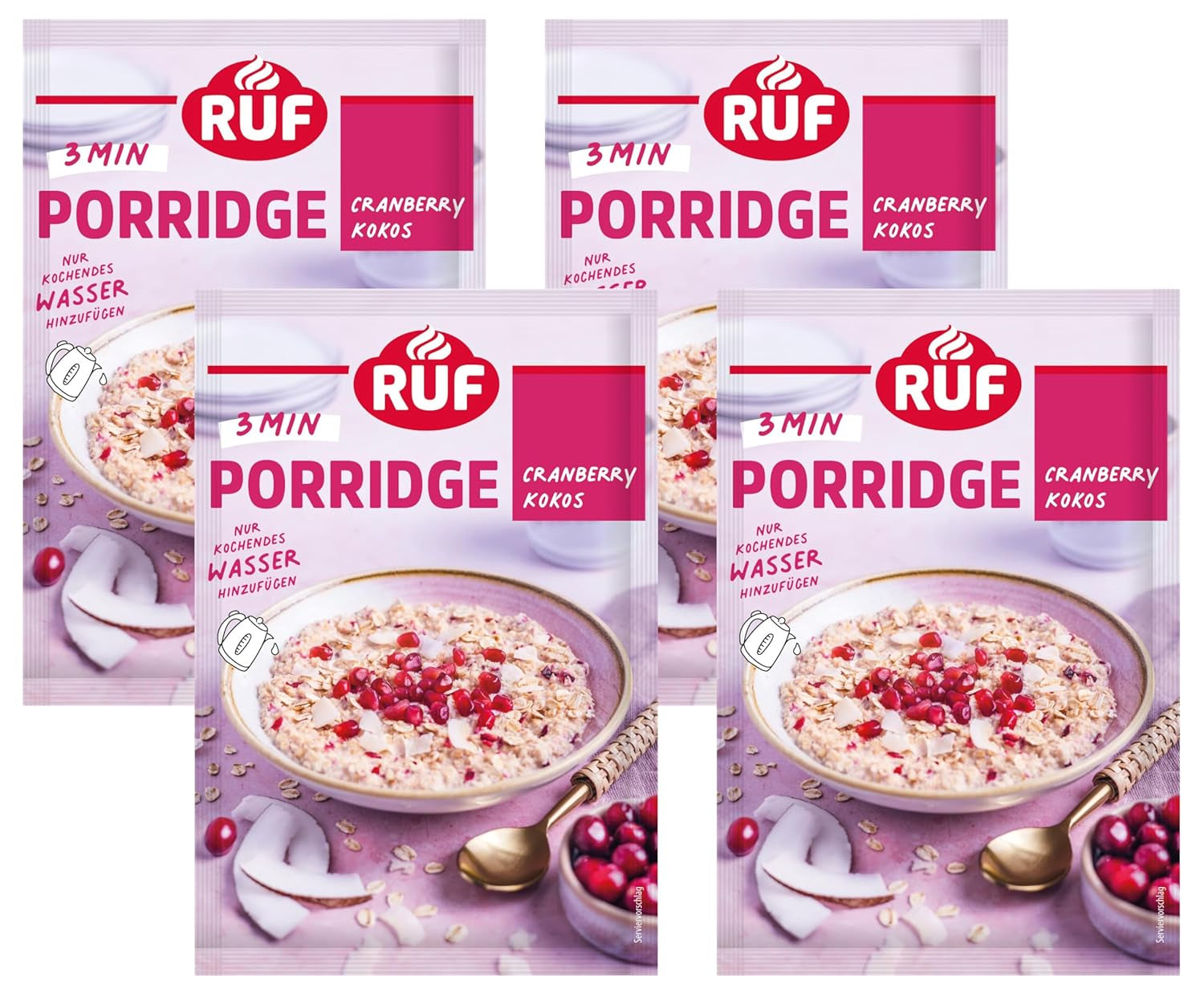 Terci de ovăz instant RUF cu căpșuni și vanilie, o masă de vară cu ovăz gata în 3 minute, 1 pliculeț x 65g