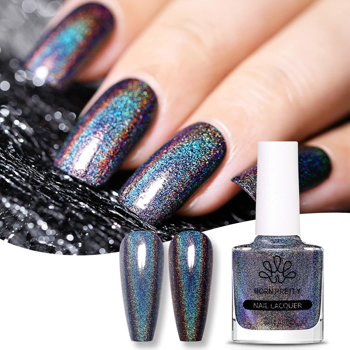 Born Pretty Oja cu Glitter, Rainbow Shining Glitter Super Shine Oja Nail Art Neagră