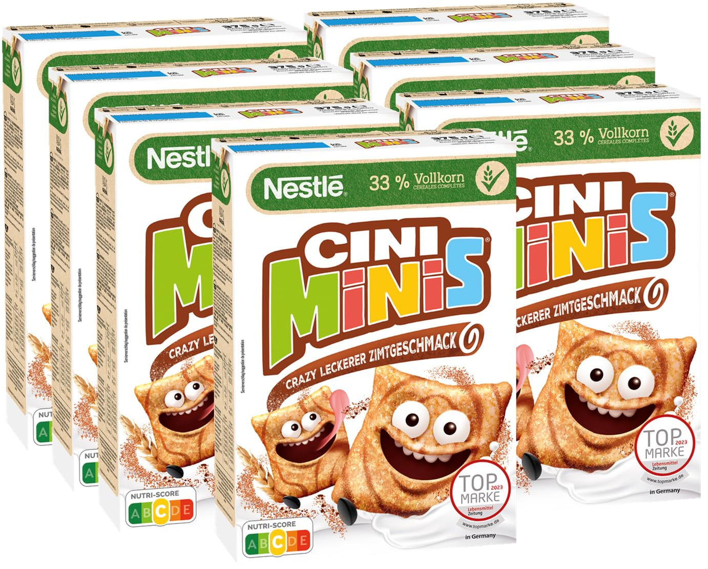 Nestlé CINI MINIS, Muesli cu scorțișoară, 37% cereale integrale vitale, cu vitamine, calciu și fier, fulgi crocanți, pachet de 7 (7x375g)