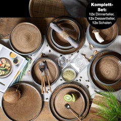 Moritz & Moritz SOLID 36-tlg Steinzeug Geschirr Set 12 Personen - Geschirrset 12 Personen aus je 12 Dinner Teller, Kleine Teller, Tiefe Teller