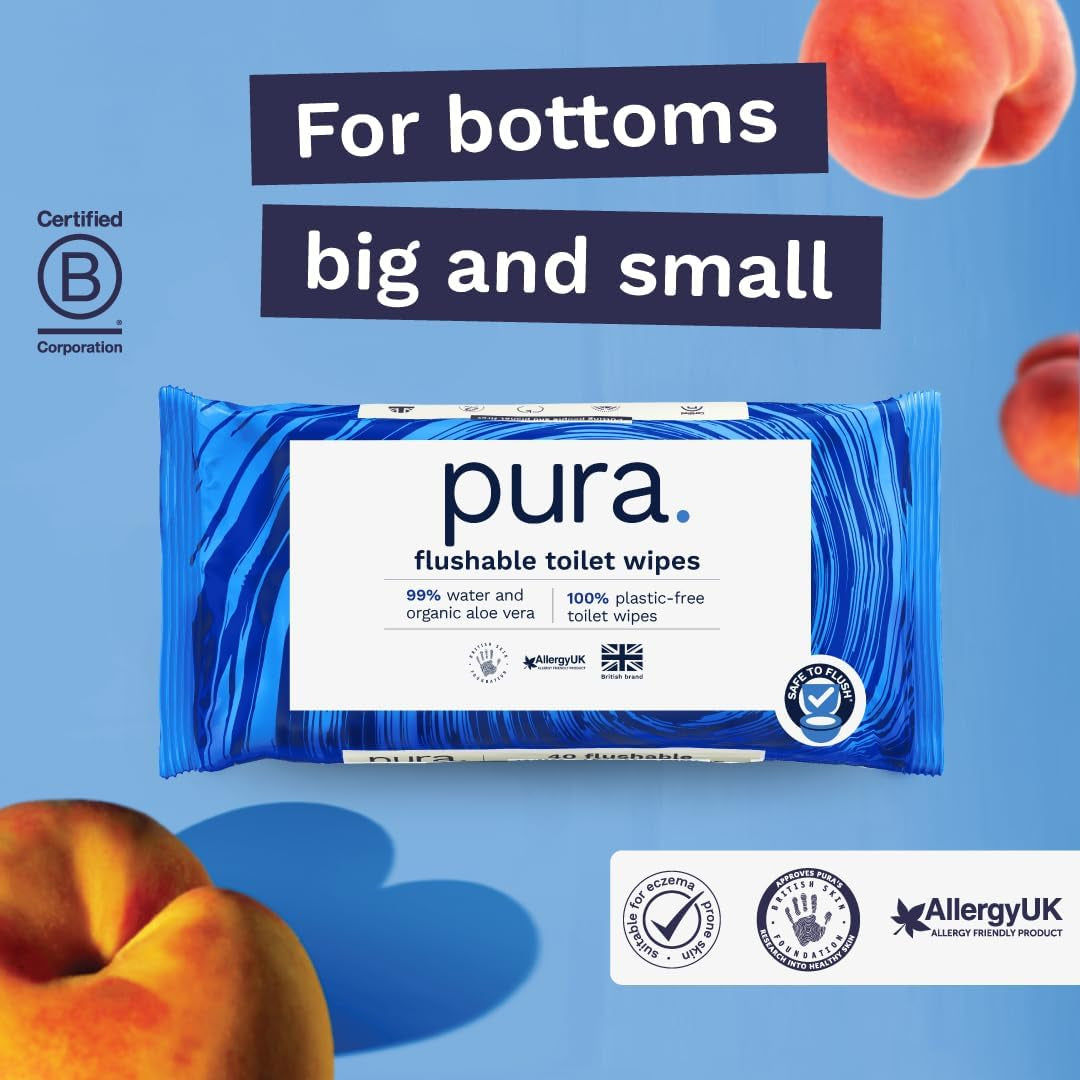 Șervețele umede ecologice, de unică folosință, 560 de șervețele (14 x 40 de șervețele), pachet lunar, 100% fără plastic, 99% apă, șervețele umede sensibile și îngrijitoare, certificate „Fine to Flush”, biodegradabile, vegane