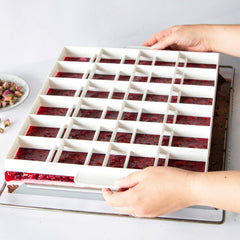 Divizor de prăjituri și tăietor de aluat STÄDTER pentru 24 sau 30 de bucăți, plastic alimentar, lavabil în mașina de spălat vase, utilizabil pe ambele părți