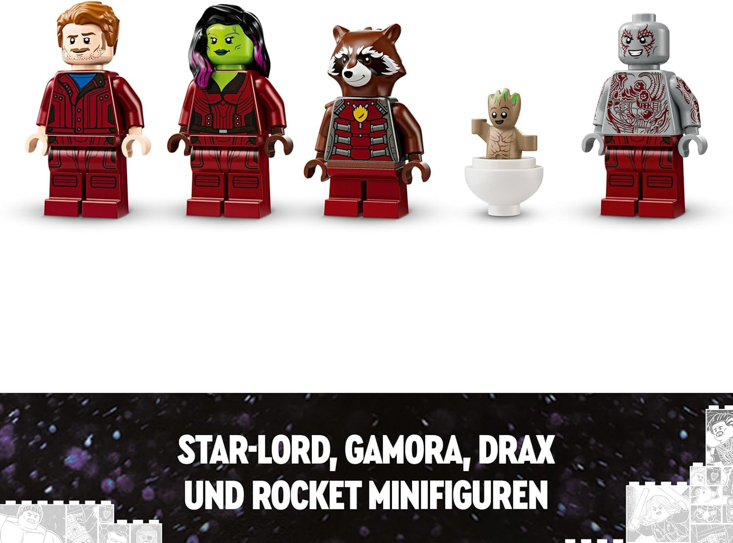 LEGO Marvel Guardians of the Galaxy: The Milano, model construibil de navă spațială cu 4 minifigurine de supereroi, Avengers Flyer pentru aventuri spațiale, cadou pentru băieți și fete 76286 Seturi de constructie Besuche den LEGO-Store