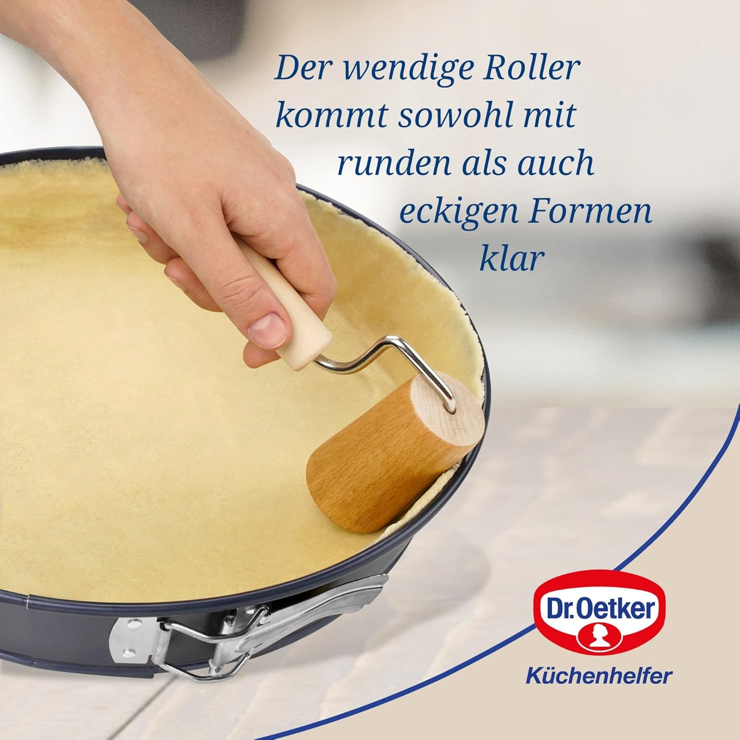 Sucitor din lemn Dr. Oetker – Sucitor din lemn de fag de înaltă calitate – Perfect pentru forme rotunde și pătrate – aprox. 18 x 7 cm, diametru rolă aprox. 4,5 cm