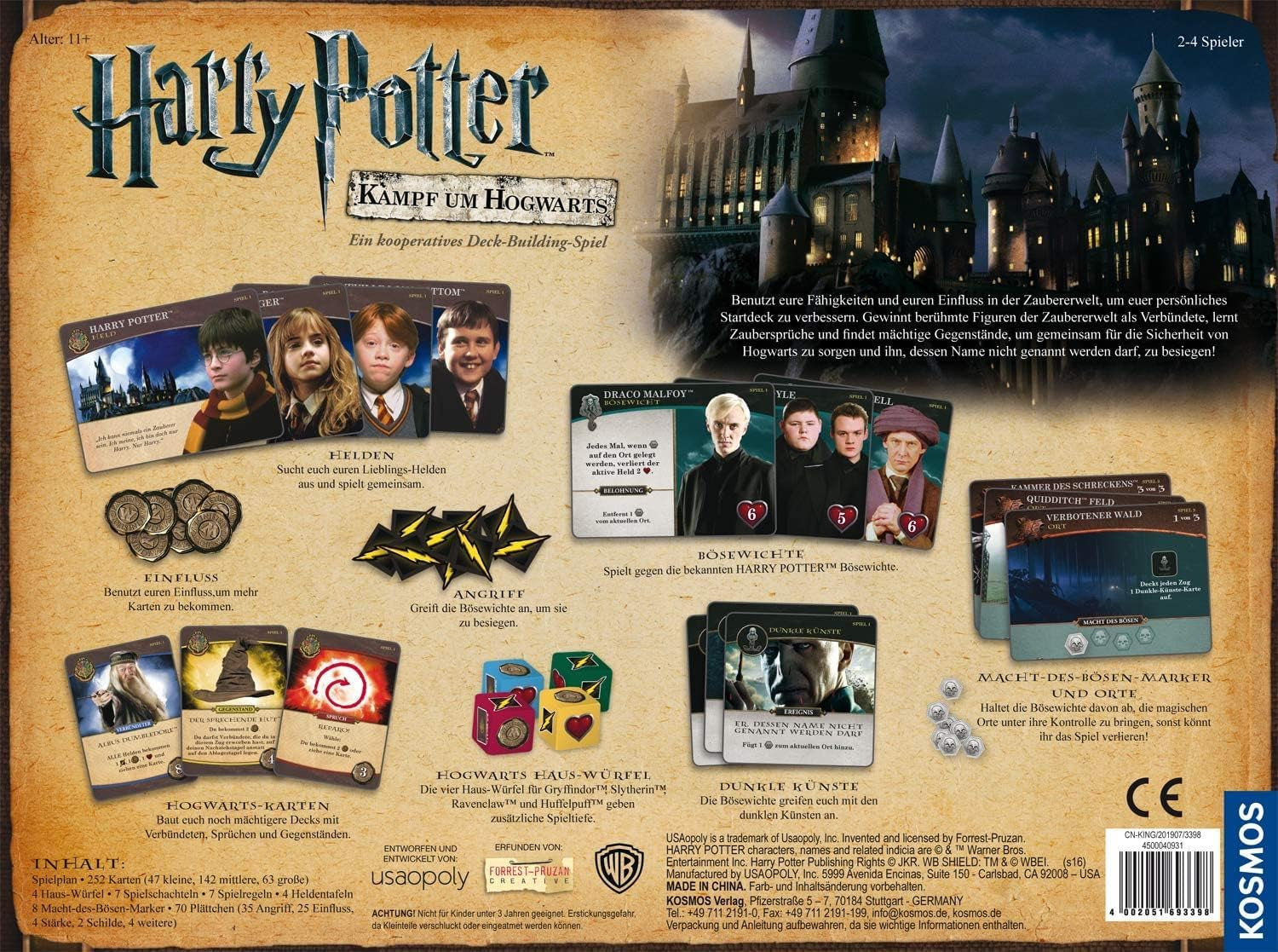 KOSMOS 693398 Harry Potter Battle for Hogwarts - Jocul cooperativ Harry Potter, Joc Harry Potter pentru 2-4 jucători cu vârsta de 11 ani și peste, Bătălia de la Hogwarts în germană, 7 ani școlari
