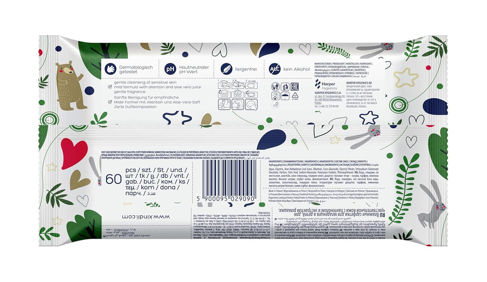 Șervețele umede Kindii Natural Balance pentru bebeluși – (1 x 60 buc.) Șervețele umede pentru bebeluși și copii – Protectoare, Aloe Vera, Parfum delicat – 60 buc.