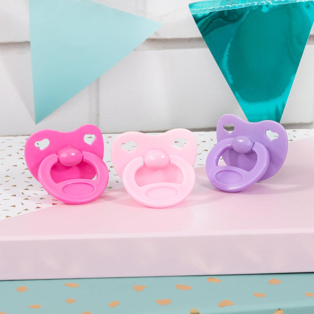 Bayer Design 79104AA Schnuller-Set für Puppen, Schnuller für Puppen, Puppenschnuller, Puppenzubehör, Rosa, Lila, Pink