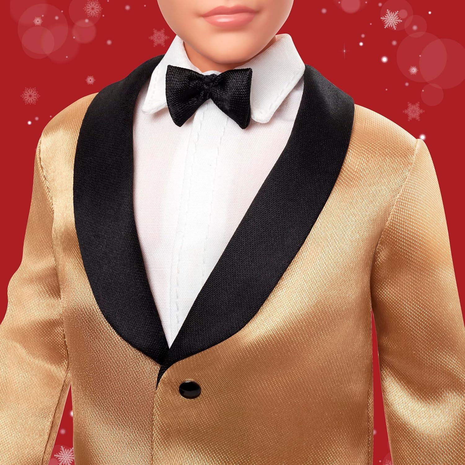 Barbie Signature 2025 Holiday Blonder Ken Modepuppe zum Sammeln in komplettem Anzug mit Goldener Jacke in Einer Verpackung zum Ausstellen und mit Puppenständer, JGK55