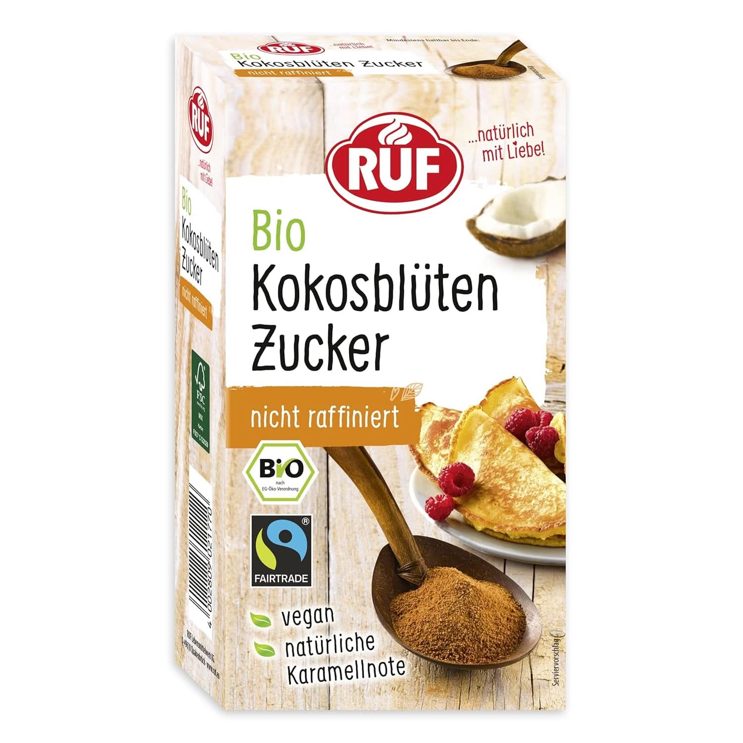 RUF Organic Coconut Blossom Sugar, îndulcitor natural, gust de caramel, 250 grame Indulcitori Naty Shop 250 grame Zahăr din flori de nucă de cocos