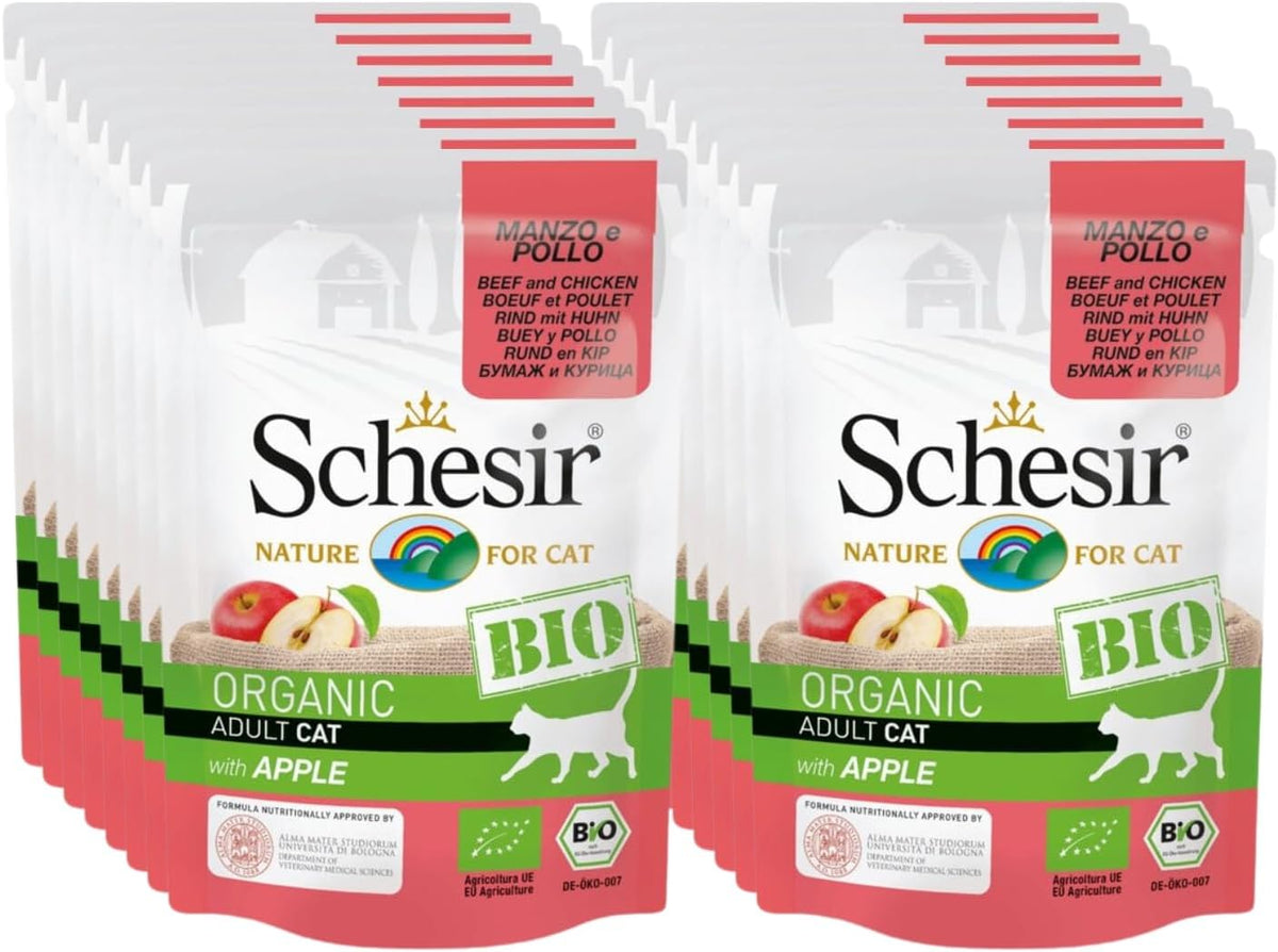 Cat Bio Adult Vită și Pui cu Măr, Hrană Umedă pentru Pisici, 16 Pliculețe x 85g