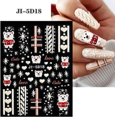 5 Blatt 3D Nagelsticker Weihnachten Nagelaufkleber 5D Stereoskopisch Selbstklebend Schneeflocke-Weihnachtswinterurlaub Nail Art Sticker Dekoration Nageldesign Zubehör