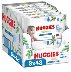 Șervețele umede Huggies naturale biodegradabile pentru bebeluși sensibili, 8 x 48 de șervețele, pachet vrac