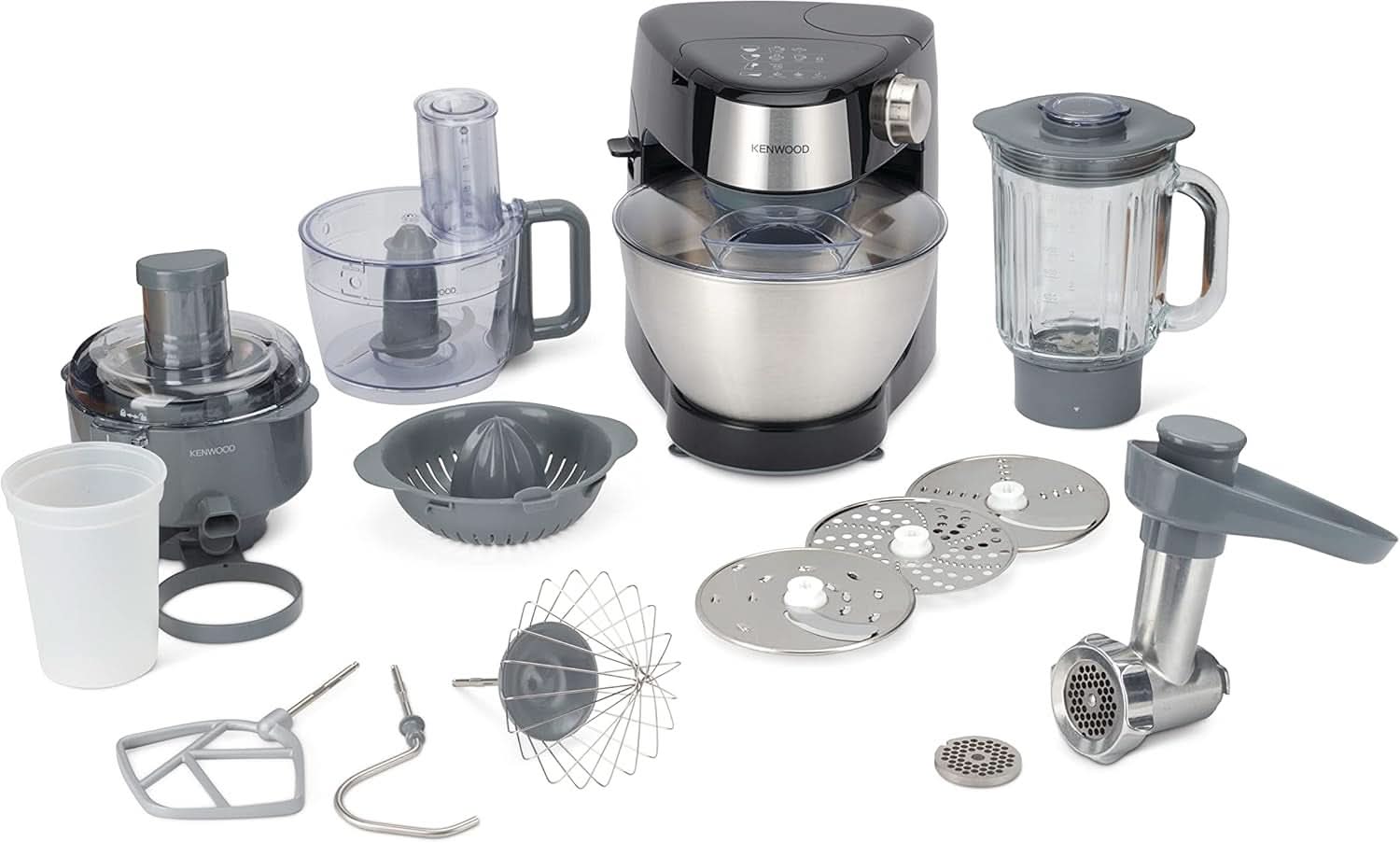 Kenwood Prospero+ KHC29A.R0SI Küchenmaschine, 4,3 L Edelstahlschüssel, Inkl. 10-Teiligem Zubehör-Set Mit Fleischwolf, Glas-Mixer, Zitruspresse, Entsafter Und Mehr, Inkl. Easyweigh Waage, 1000W, Silber Mama si Copilul Naty Shop Schwarz Inkl. 9 Zubehörteilen