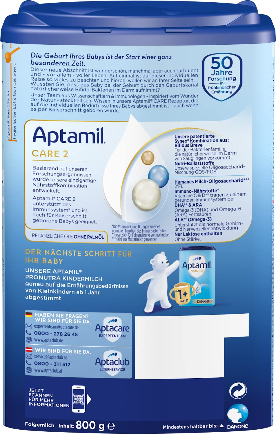 Aptamil Care 2 – Lapte de continuare după 6 luni, cu Omega 3 și 6, DHA și ARA, fără ulei de palmier, hrană pentru bebeluși, lapte praf, 1 x 800 g (pachet de 6)
