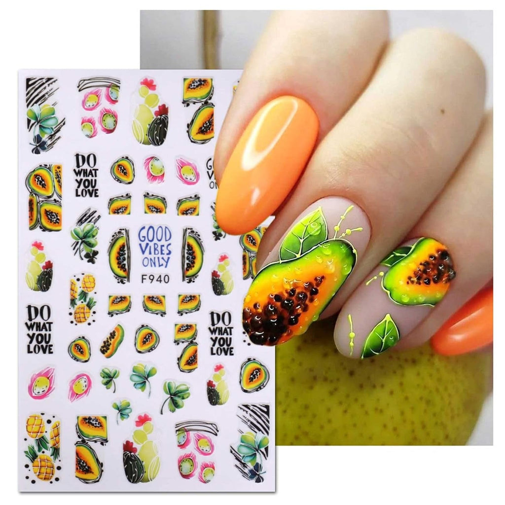 JMEOWIO Nagelsticker Sommer Frucht 9 Blatt Nail Art Sticker Selbstklebend Nagelaufkleber Zitronen Dekoration Nageldesign Zubehör