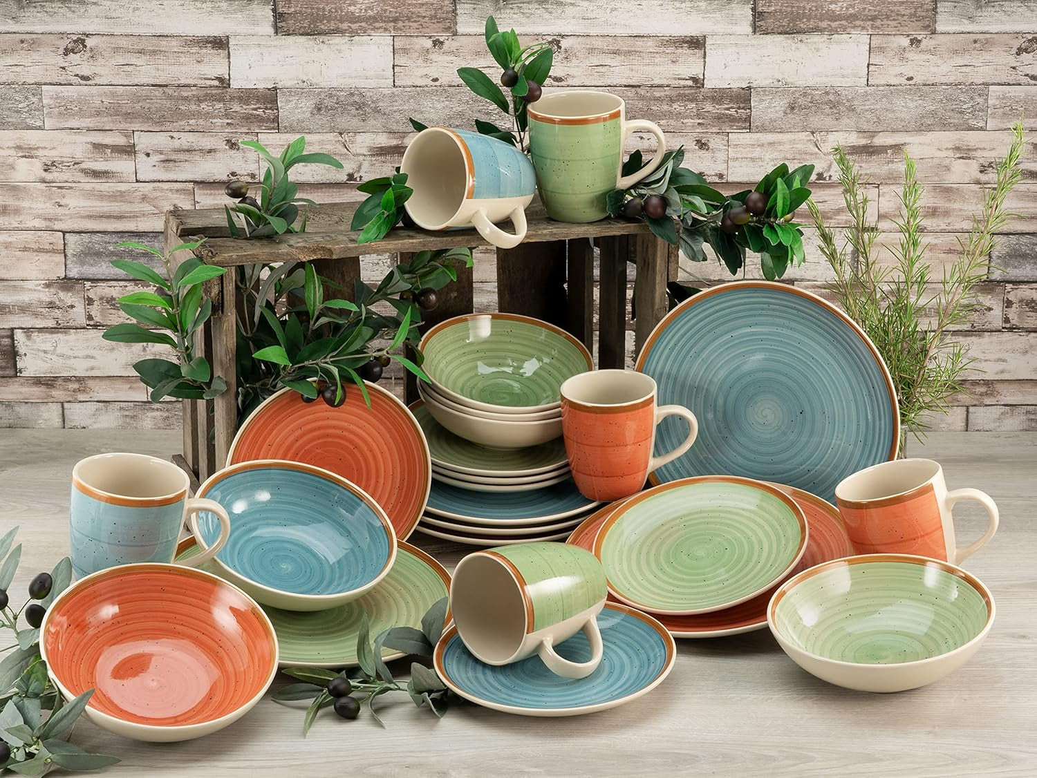 CreaTable, 22851, seria COUNTRY, set de veselă cu 24 de piese pentru 6 persoane, serviciu combinat din gresie, potrivit pentru mașina de spălat vase și cuptorul cu microunde, producție de calitate