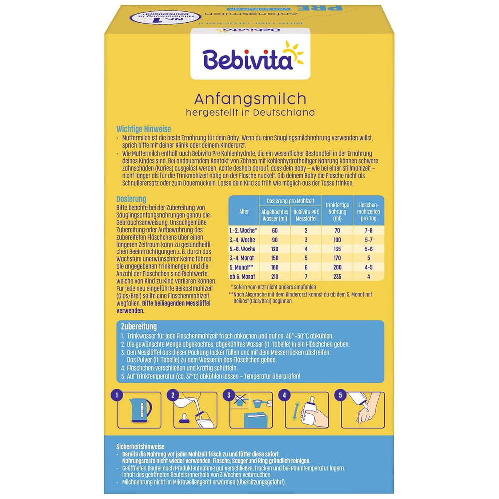 Formulă de lapte praf PRE (5 x 500 g), de la naștere, conține doar lactoză ca și carbohidrat, potrivită pentru alimentație suplimentară