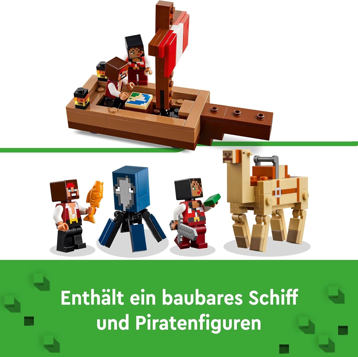 LEGO Minecraft The Pirate Ship Voyage, navă de jucărie cu figuri de pirați, calmar și cămilă, jucărie de construcție pentru jocuri de rol, cadou pentru băieți și fete de la 8 ani 21259 Seturi de constructie Besuche den LEGO-Store