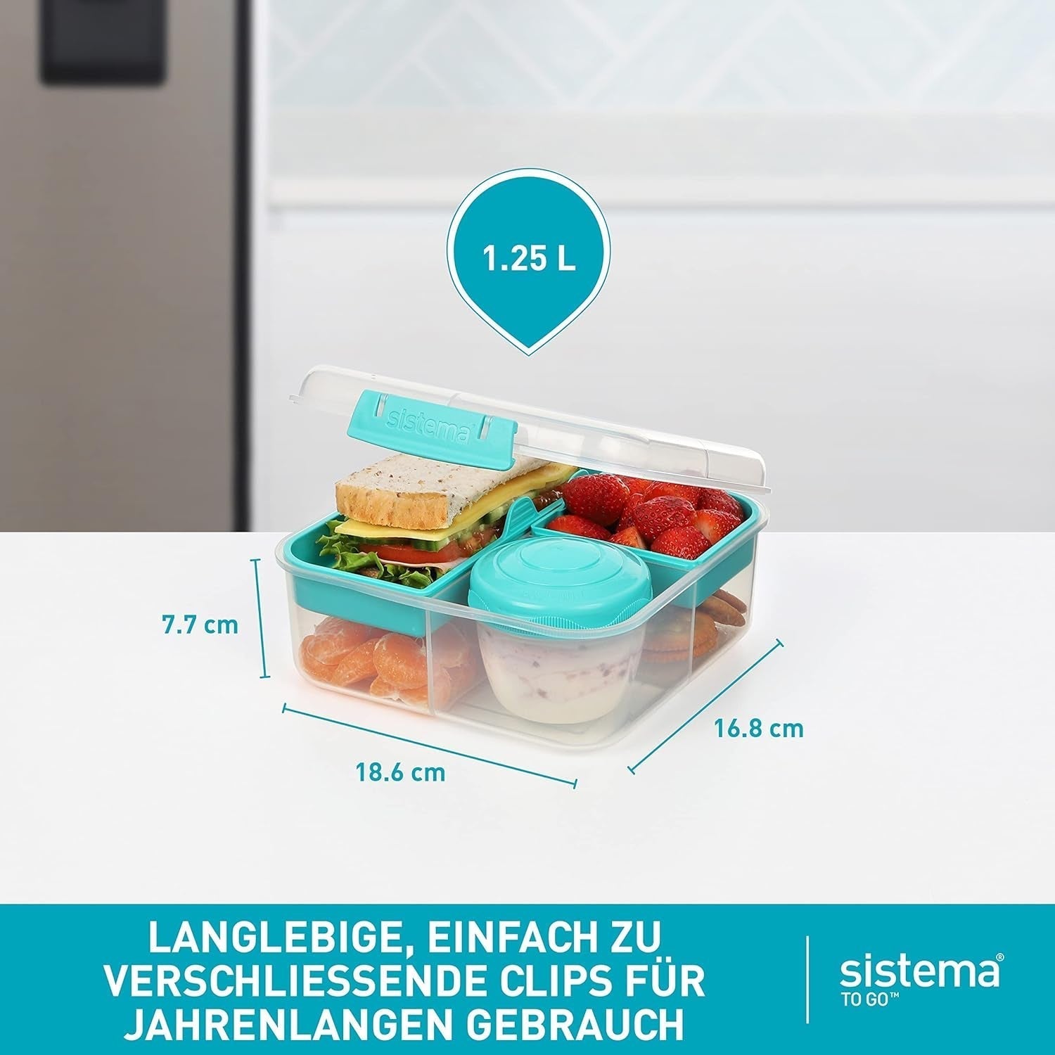 Sistema Bento Box TO GO lunch box cu compartimente | 1.25 L lunch box cu recipient pentru iaurt/fructe | pentru copii și adulți l | BPA-free | Minty Teal [21685-8T], verde mentă Cutii depozitare alimente Naty Shop