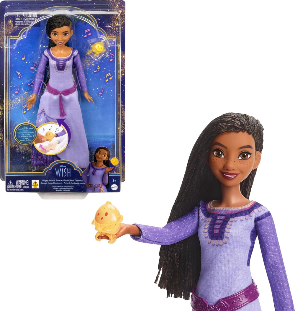 Mattel Disney Wish singende Asha of Rosas Modepuppe & Star Figur, beweglich mit abnehmbarem Outfit, singt "This Wish" auf Englisch