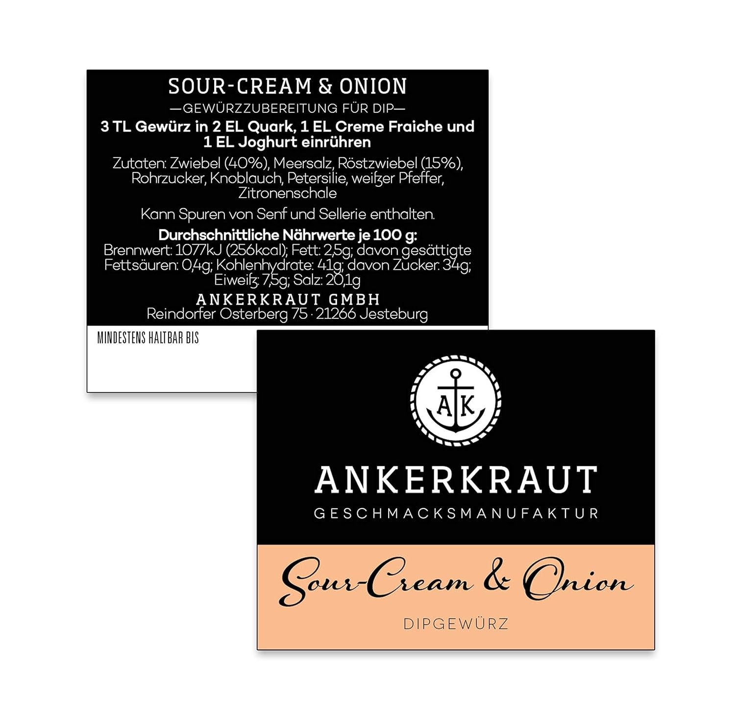 Ankerkraut "Sour-Cream & Onion", Dip-Gewürzmischung für Kartoffelspalten, Brot, Fleisch oder Chips, 160g im aromadichten Beutel