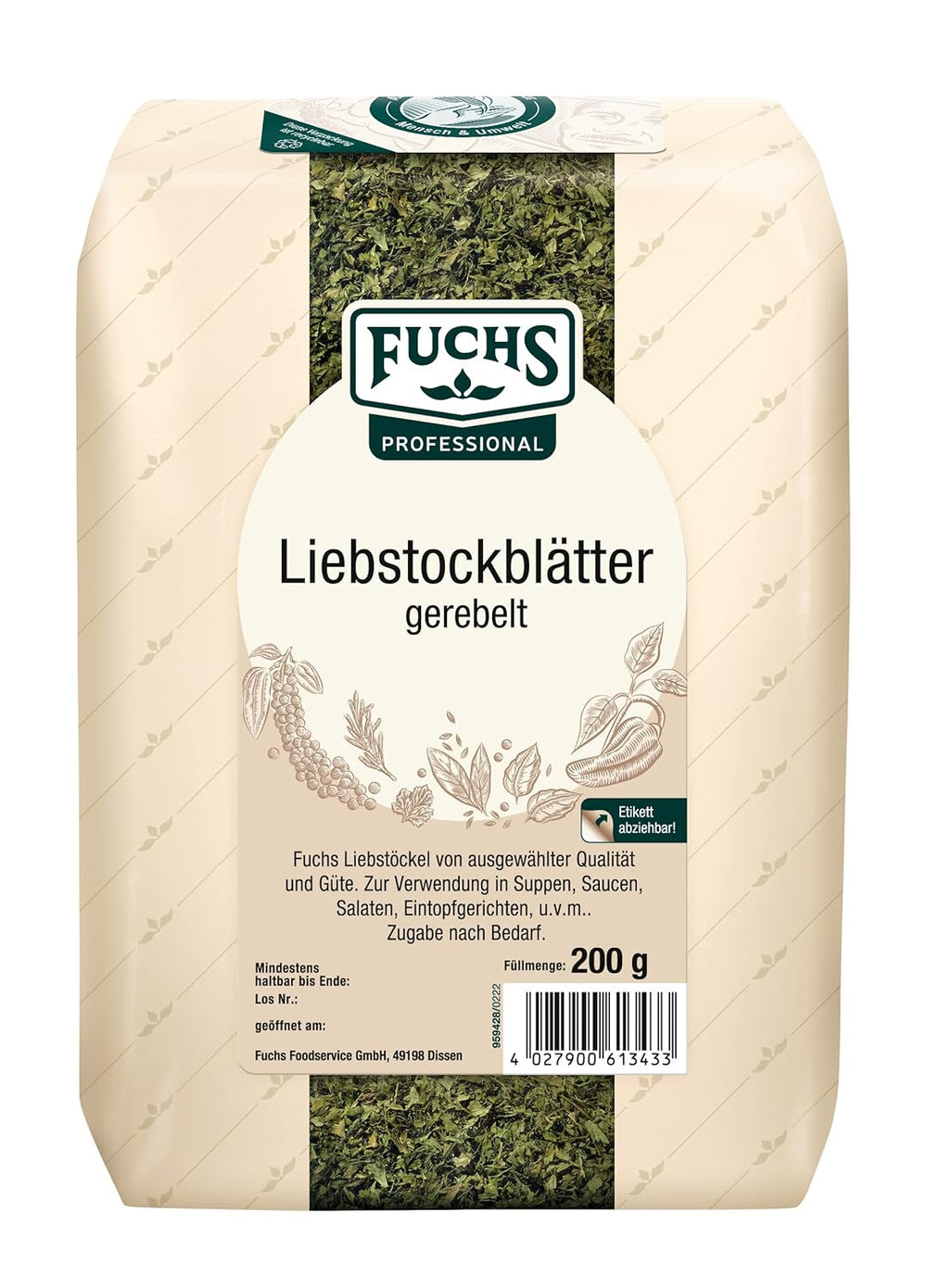 - Liebstockblätter gerebelt | Für salzarme Küche geeignet, passt zu Eintöpfen oder Salaten | Profi-Qualität für Großverbraucher | 0,25 kg im recyclebaren Beutel