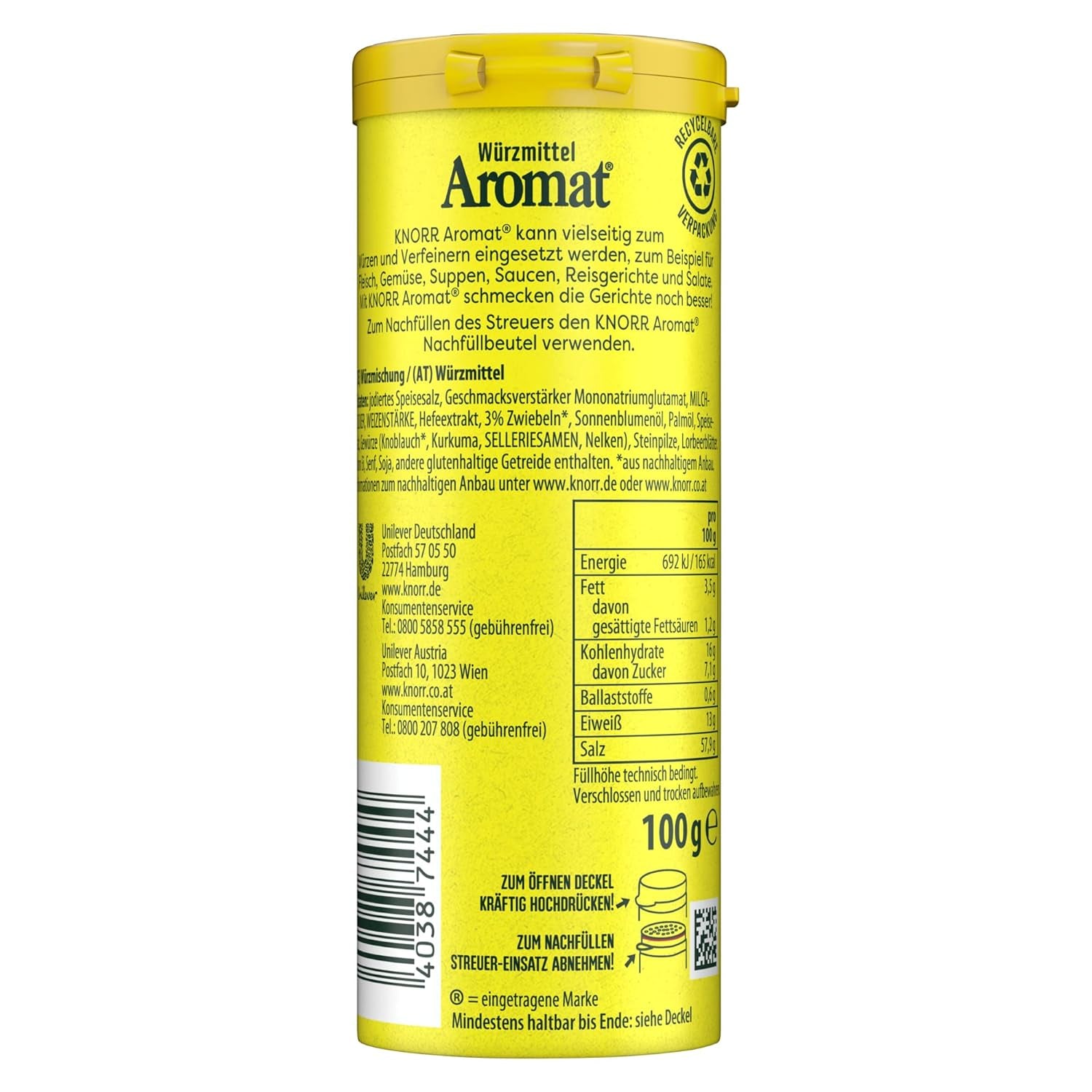 Knorr Würzmischung Universal Aromat für schnelle Gerichte zum Würzen und Verfeinern von Fleisch, Gemüse, Saucen und mehr 100 g
